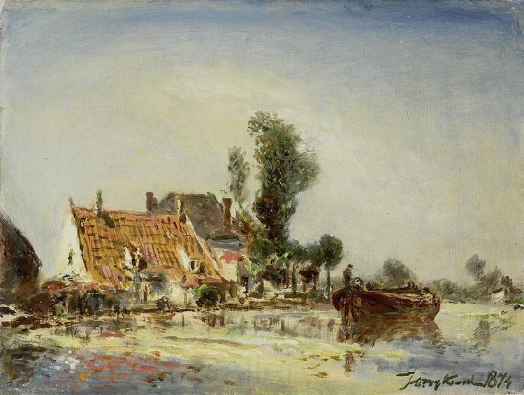 Johan Barthold Jongkind Houses along a Canal near Crooswijk Spain oil painting art